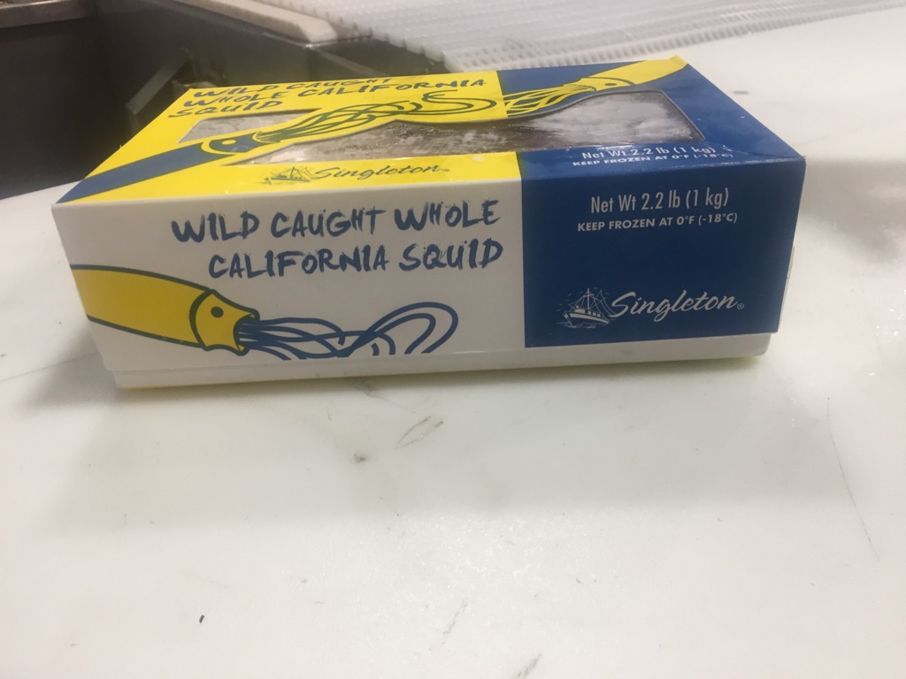 box of wild caught california squid